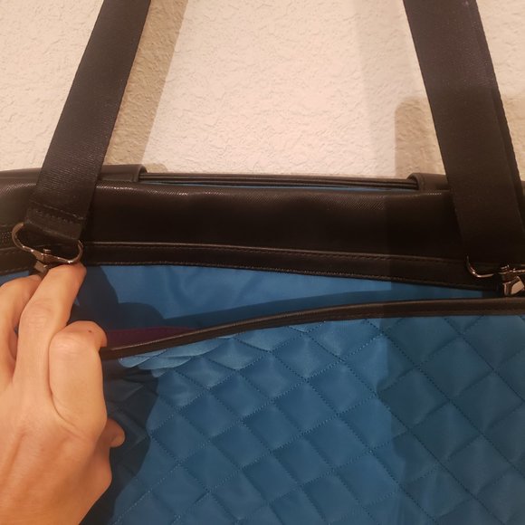 Like New KNOMO Leather and Nylon Slender Laptop Bag with Top Handle and Strap - Picture 6 of 11